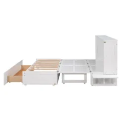 Queen Size Mobile Murphy Bed With Drawer And Little Shelves On Each Side, White - ModernLuxe -Luxe Furniture Sale GUEST da824a6a 0a7b 4768 8a61 ede563e8d167