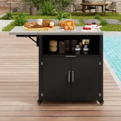 ModernLuxe Patio Storage Cabinet: Expandable Outdoor Kitchen Island with 304 Stainless Steel Top