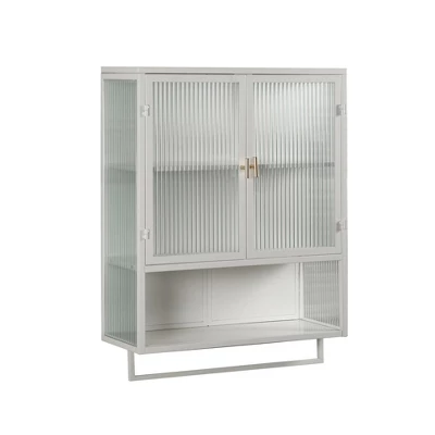 23.62" Glass Door Wall Cabinet With 2-Tier Enclosed Storage, Open Shelves And Towel Rack, White - ModernLuxe 6 23.62" Glass Door Wall Cabinet With 2-Tier Enclosed Storage, Open Shelves And Towel Rack, White - ModernLuxe - Image 4
