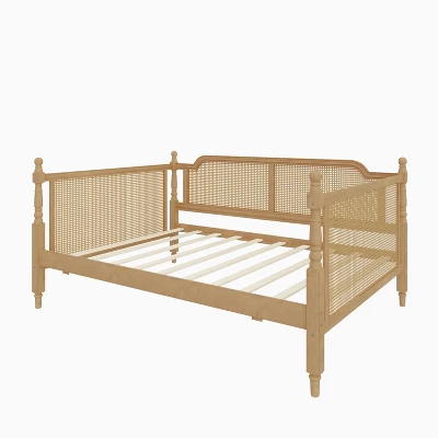 Full/Twin Size Daybed, Rattan Wood Bed Frame With Drawers/ Trundle Bed For Bedroom, Antique Walnut -ModernLuxe 7 Full/Twin Size Daybed, Rattan Wood Bed Frame With Drawers/ Trundle Bed For Bedroom, Antique Walnut -ModernLuxe - Image 5