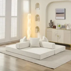 Floor Sofa Bed Chenille Upholstered Sofa Convertible Folding Mattress Couch Sleeper Sofa, Beige/Black/Green/Blue - ModernLuxe -Luxe Furniture Sale GUEST dc81b668 0280 4982 b0b9 fe2b13cf767c