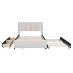 Queen/Full Size Wooden Upholstered Platform Bed Frame With 2 Drawers And 1 Twin/Twin XL Trundle Beige/Gray, 4L -ModernLuxe -Luxe Furniture Sale GUEST dc858114 0234 4664 a787 ad0d39ddc65d