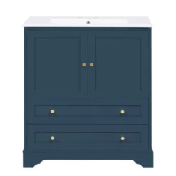 30'' Modern Bathroom Vanity With Ceramic Sink, Freestanding Storage Cabinet With Soft Close Doors, Drawer & Gold Handles, Blue - ModernLuxe 21 30'' Modern Bathroom Vanity With Ceramic Sink, Freestanding Storage Cabinet With Soft Close Doors, Drawer & Gold Handles, Blue - ModernLuxe -Luxe Furniture Sale GUEST dcd25bf0 ddc5 412a ba19 f6cfe25f4556