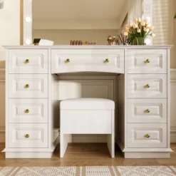 ModernLuxe White Makeup Vanity with 9 Drawers, Lighted Mirror & Charging Station -Luxe Furniture Sale GUEST dd1af3fc 9c20 4d00 aac7 c66e0995f1f2