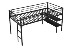ModernLuxe Metal Twin Size Low Loft Bed with Storage Shelf and Integrated Stairs, Black -Luxe Furniture Sale GUEST dd82cb50 f6d7 4472 b8f3 4422a3751b2f