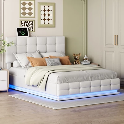 Queen Size PU Tufted Upholstered Platform Bed With Hydraulic Storage System, LED Lights And USB Charger-ModernLuxe 4 Queen Size PU Tufted Upholstered Platform Bed With Hydraulic Storage System, LED Lights And USB Charger-ModernLuxe - Image 2