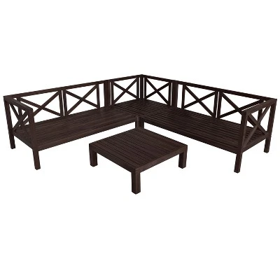Outdoor Wooden Patio 4-Piece Sectional Sofa Set With Cushions And Table - ModernLuxe 7 Outdoor Wooden Patio 4-Piece Sectional Sofa Set With Cushions And Table - ModernLuxe - Image 5