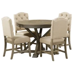 ModernLuxe 5-Piece Extendable Wood Dining Set with 4 Upholstered Chairs -Luxe Furniture Sale GUEST ddf10eab 54c3 45ea 8aa2 f0be88c4d19f