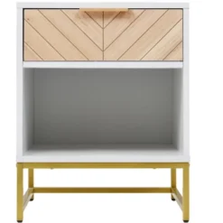 Nightstand With USB Charging Ports, End Table With 1 Drawer And Metal Legs, White+Natural Finish-ModernLuxe 13 Nightstand With USB Charging Ports, End Table With 1 Drawer And Metal Legs, White+Natural Finish-ModernLuxe -Luxe Furniture Sale GUEST de36e679 4aed 4fa4 b4cd 1bffd4612b89