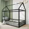 Twin/Full Size Metal Bed House Bed Frame With Fence, Floor Bed For Kids, Teens - ModernLuxe -Luxe Furniture Sale GUEST de7a2867 f1a6 44c4 9652 aee3ab483ea4