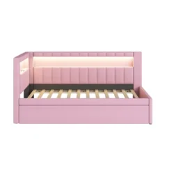 Twin Size Upholstered Platform Bed Frame With Twin Trundle Bed, USB Ports And LED Light -ModernLuxe -Luxe Furniture Sale GUEST deb6f3dd 1cbf 4b39 a170 364eb49bbb8f