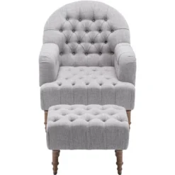 Mid Century Button-Tufted Upholstered Accent Chair Set With Linen Fabric And Ottoman-ModernLuxe -Luxe Furniture Sale GUEST df1ab676 4277 42f5 a701 59f266881e5b