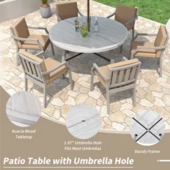 ModernLuxe 6-Person Outdoor Wooden Dining Set with Umbrella Hole & Cushions - Antique Gray -Luxe Furniture Sale GUEST df5f38b2 ccc8 43fb 92d4 0f2cdecec4b7