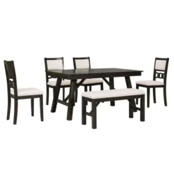 6-Piece Farmhouse Solid Wood Rectangular Dining Table Set With 4 Upholstered Chairs And 1 Bench - ModernLuxe -Luxe Furniture Sale GUEST df779474 804b 4c37 a1d8 1b3d3c8a871f