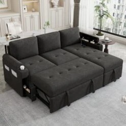 ModernLux 84" L-Shaped Convertible Sectional Sofa Bed with Storage and USB Ports