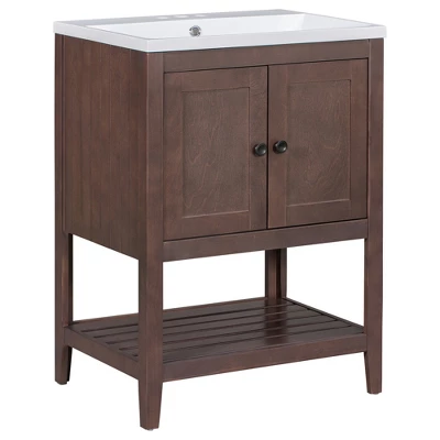 24" Modern Stylish Bathroom Vanity With Porcelain Sink And Open Shelves - ModernLuxe 5 24" Modern Stylish Bathroom Vanity With Porcelain Sink And Open Shelves - ModernLuxe - Image 3