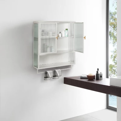 23.62" Glass Door Wall Cabinet With 2-Tier Enclosed Storage, Open Shelves And Towel Rack, White - ModernLuxe 4 23.62" Glass Door Wall Cabinet With 2-Tier Enclosed Storage, Open Shelves And Towel Rack, White - ModernLuxe - Image 2