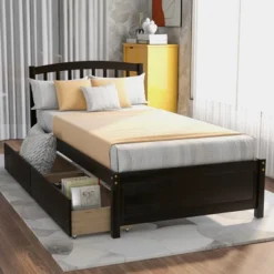 Twin Wood Platform Storage Bed Frame With Headboard And Two Drawers-ModernLuxe -Luxe Furniture Sale GUEST e121940a 045c 40e1 85f4 d31c1e0f1e20