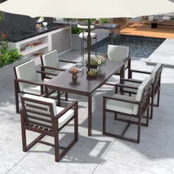 ModernLuxe 7-Piece Outdoor Acacia Wood Dining Set with Removable Cushions
