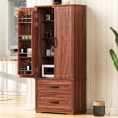 ModernLuxe 71"H Farmhouse Kitchen Pantry Cabinet with 2 Drawers & 8 Door Shelves 4 ModernLuxe 71"H Farmhouse Kitchen Pantry Cabinet with 2 Drawers & 8 Door Shelves - Image 2