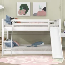 ModernLuxe Wood Bunk Bed with Convertible Slide and Ladder