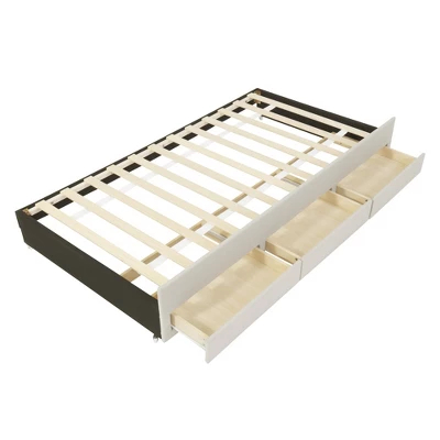 Twin/Full Size Platform Bed, Wooden Upholstered Bed Frame With Twin Trundle Bed And 3 Drawers - ModernLuxe 10 Twin/Full Size Platform Bed, Wooden Upholstered Bed Frame With Twin Trundle Bed And 3 Drawers - ModernLuxe - Image 8