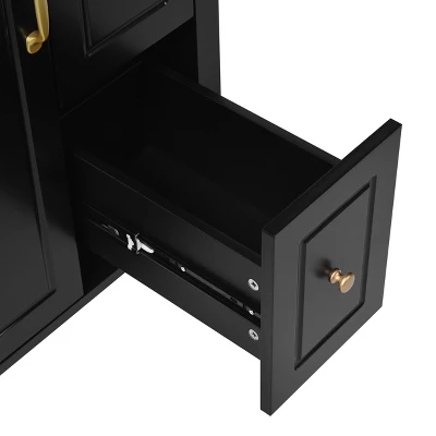 24"W Bathroom Vanity With Ceramic Sink, Bathroom Cabinet With Storage Racks, Drawers And Soft Closing Door, Black/Green-ModernLuxe 17 24"W Bathroom Vanity With Ceramic Sink, Bathroom Cabinet With Storage Racks, Drawers And Soft Closing Door, Black/Green-ModernLuxe - Image 15