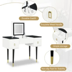43.3" Modern Vanity Table Set With Flip-Up Mirror, LED Lights And Storage - ModernLuxe -Luxe Furniture Sale GUEST e371e8fd 6258 4ba7 934c 6bb4053fe2d6