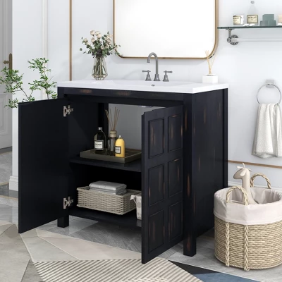 36" Bathroom Vanity With Sink, Espresso - ModernLuxe 3 36" Bathroom Vanity With Sink, Espresso - ModernLuxe