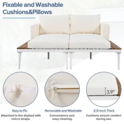 ModernLuxe Outdoor Patio Daybed - 2-in-1 Padded Chaise Lounge with Acacia Wood Side Tables 25 ModernLuxe Outdoor Patio Daybed - 2-in-1 Padded Chaise Lounge with Acacia Wood Side Tables -Luxe Furniture Sale GUEST e455af50 1d77 4970 a52a c2f0940cdb8e