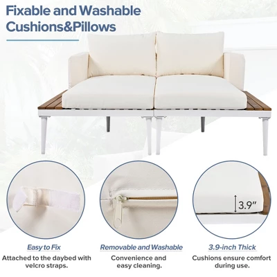 ModernLuxe Outdoor Patio Daybed - 2-in-1 Padded Chaise Lounge with Acacia Wood Side Tables 13 ModernLuxe Outdoor Patio Daybed - 2-in-1 Padded Chaise Lounge with Acacia Wood Side Tables - Image 11