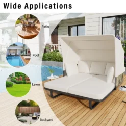 57"W Outdoor Daybed Sunbed, Patio Rattan Chaise Lounge With Canopy, Detachable Pillows For Patio, Backyard, Pool -ModernLuxe 22 57"W Outdoor Daybed Sunbed, Patio Rattan Chaise Lounge With Canopy, Detachable Pillows For Patio, Backyard, Pool -ModernLuxe -Luxe Furniture Sale GUEST e4721dd0 ede9 4dd0 86c2 1f32c0688df7