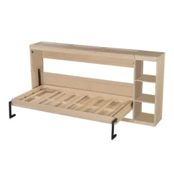 Twin/Full Size Murphy Bed Multifunctional Foldable Platform Bedframe With Bookshelf, Natural/White-ModernLuxe -Luxe Furniture Sale GUEST e48c86e0 23f8 4d27 95f6 95e537357cc6