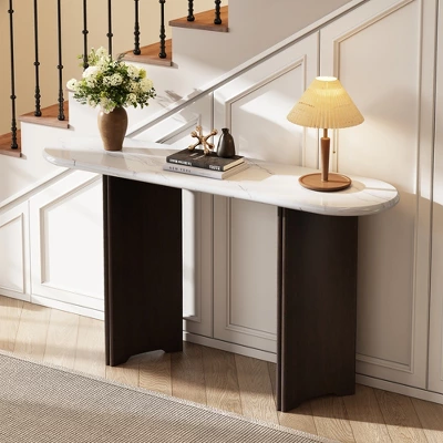 ModernLuxe 53.9" Modern Entryway Console Table with Oval Marble-Style Top and Solid Wood Curved Legs 3 ModernLuxe 53.9" Modern Entryway Console Table with Oval Marble-Style Top and Solid Wood Curved Legs