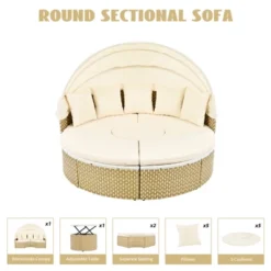 ModernLuxe Round Outdoor Rattan Sectional Daybed with Retractable Canopy -Luxe Furniture Sale GUEST e56f31d9 6c1e 4c1d 8d75 9200a5c45e37