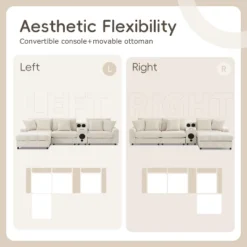 114''W Corduroy L-Shaped Sectional Sofa With Bluetooth Speakers, USB Charger, Cup Holders And Ottoman - ModernLuxe -Luxe Furniture Sale GUEST e59b0d6d d30f 44fa 94df 1efc81c3a899