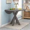 5-Piece Rustic Wooden Round Dining Table Set With Drop Leaf And 4 Upholstered Dining Chairs, Gray - ModernLuxe
