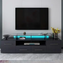 ModernLuxe High Gloss TV Stand with Color Changing LED Lights