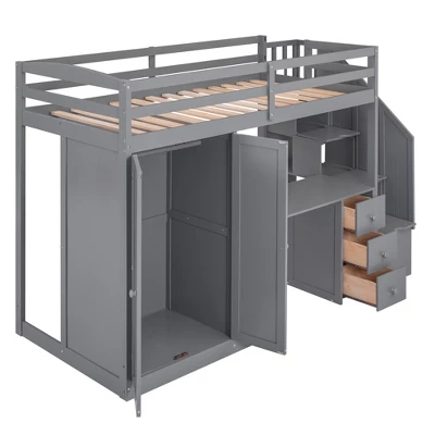 ModernLuxe Twin Loft Bed: All-in-One Desk, Wardrobe & Storage Solution 6 ModernLuxe Twin Loft Bed: All-in-One Desk, Wardrobe & Storage Solution - Image 4