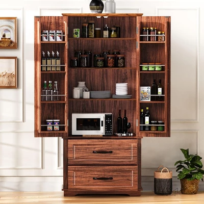 ModernLuxe 71"H Farmhouse Kitchen Pantry Cabinet with 2 Drawers & 8 Door Shelves 3 ModernLuxe 71"H Farmhouse Kitchen Pantry Cabinet with 2 Drawers & 8 Door Shelves