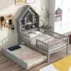 ModernLuxe Twin Size House-Shaped Headboard Platform Bed with Trundle and Safety Rail -Luxe Furniture Sale GUEST e6d391f0 90be 4ed9 a430 ecb25983beff