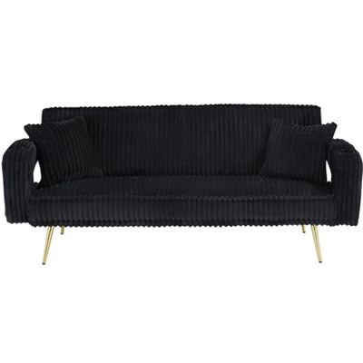 ModernLuxe Sofa Bed Corduroy Upholstered Sofa Convertible Couch Sleeper Sofa With Throw Pillow, Pink/Orange/Black/White 8 ModernLuxe Sofa Bed Corduroy Upholstered Sofa Convertible Couch Sleeper Sofa With Throw Pillow, Pink/Orange/Black/White - Image 6