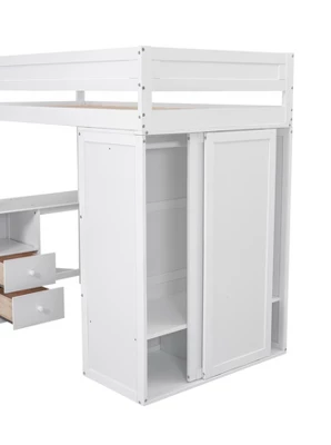 ModernLuxe Wood Loft Bed with Wardrobe and 2-Drawer Integrated Desk 12 ModernLuxe Wood Loft Bed with Wardrobe and 2-Drawer Integrated Desk - Image 10