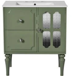 ModernLuxe 30" Retro-Style Freestanding Bathroom Vanity with Ceramic Sink - Green -Luxe Furniture Sale GUEST e76ee466 6e06 4ae1 a5f2 74c34ee2ce7f