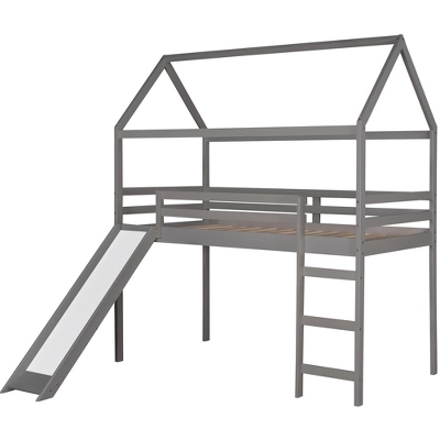 ModernLuxe Twin Size House Shape Loft Bed with Slide in Gray 7 ModernLuxe Twin Size House Shape Loft Bed with Slide in Gray - Image 5