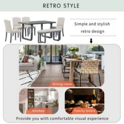 6 PCS Wood Dining Table Set With Retro-Style Table And Upholstered Chairs-ModernLuxe 19 6 PCS Wood Dining Table Set With Retro-Style Table And Upholstered Chairs-ModernLuxe -Luxe Furniture Sale GUEST e7a83bf7 7b8c 473f a08d 296f5b672336