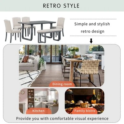 6 PCS Wood Dining Table Set With Retro-Style Table And Upholstered Chairs-ModernLuxe 9 6 PCS Wood Dining Table Set With Retro-Style Table And Upholstered Chairs-ModernLuxe - Image 7