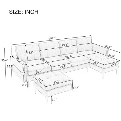 111" U-Shape Convertible Sectional Sofa Couch With Movable Ottoman-ModernLuxe 8 111" U-Shape Convertible Sectional Sofa Couch With Movable Ottoman-ModernLuxe - Image 6