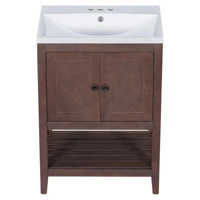 24" Modern Stylish Bathroom Vanity With Porcelain Sink And Open Shelves - ModernLuxe 6 24" Modern Stylish Bathroom Vanity With Porcelain Sink And Open Shelves - ModernLuxe - Image 4