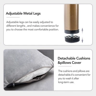 ModernLuxe Modern Velvet Loveseat Sofa with Metal Legs & Two Pillows 7 ModernLuxe Modern Velvet Loveseat Sofa with Metal Legs & Two Pillows - Image 5